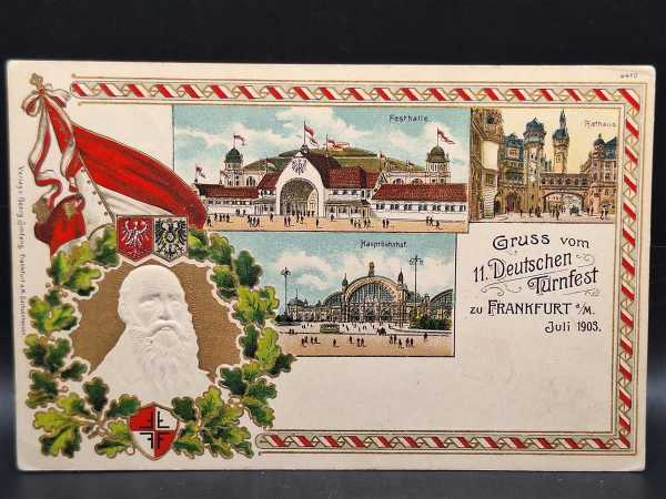 Ak Ansichtskarte Postkarte Gruss vom 11. Deutschen Turnfest zu Frankfurt 1903