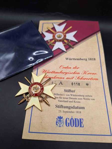 Göde Abzeichen Auszeichnung Württemberg 1818 Ehrenkreuz mit Schwertern ORDEN