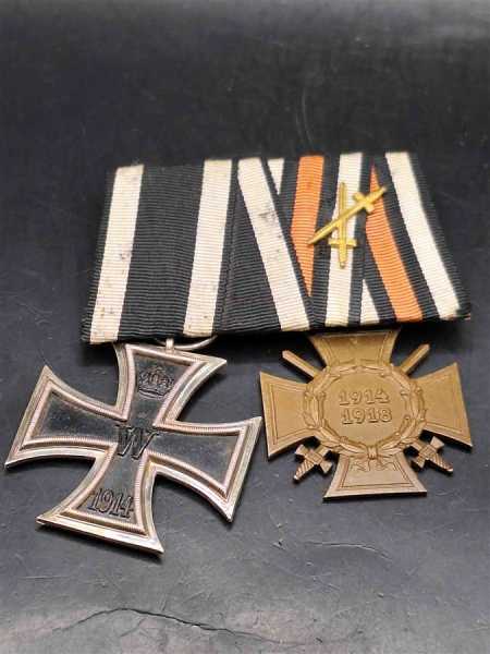 2er Ordensspange Eiserne Kreuz Frontkämper FEK mit Schwerter Auflage Militaria