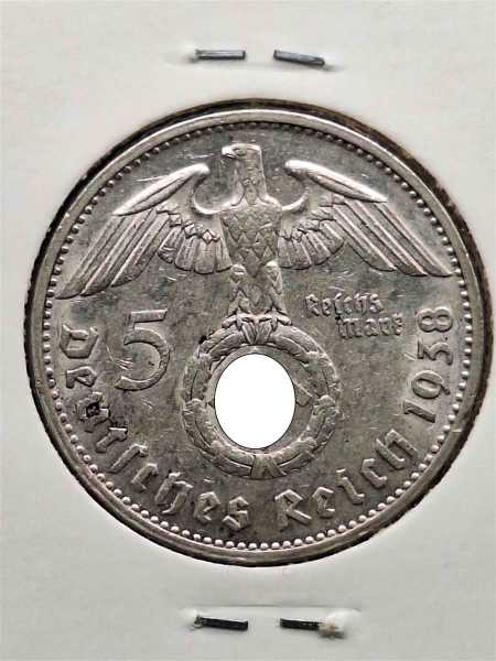 Silbermünze Deutsches Reich 1938 Mit HK 5 Reichsmark Hersteller G Hindenburg VZ