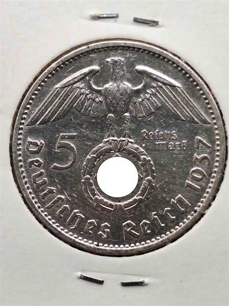 Silbermünze Deutsches Reich 1937 Mit HK 5 Reichsmark Hersteller E Hindenburg VZ