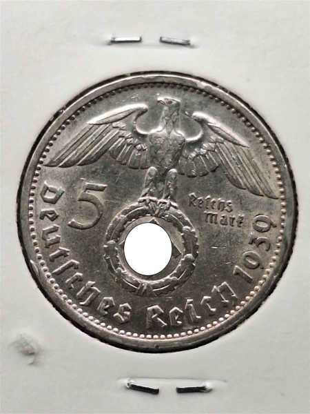 Silbermünze Deutsches Reich 1939 Mit HK 5 Reichsmark Hersteller D Hindenburg VZ