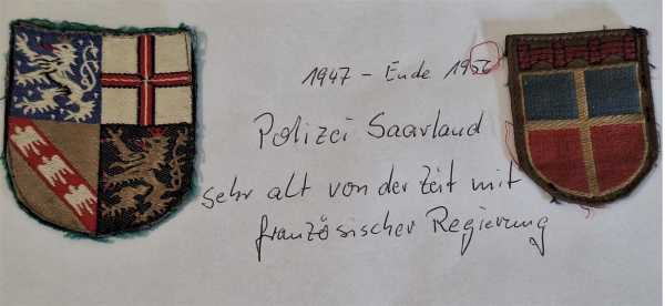 Polizei Saarland 1947-1956 Patch Ärmelabzeichen Franz.Regierung Grenzpolizei RAR