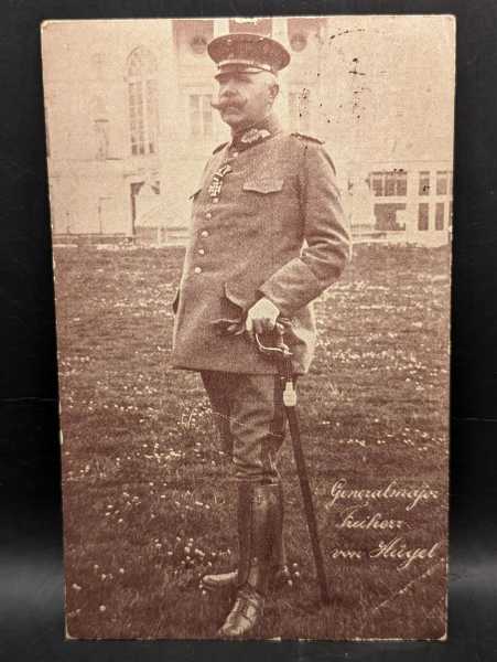 Ansichtskarte Postkarte Feldpost Generalmajor Freiherr von Hügel Eiserne Kreuz