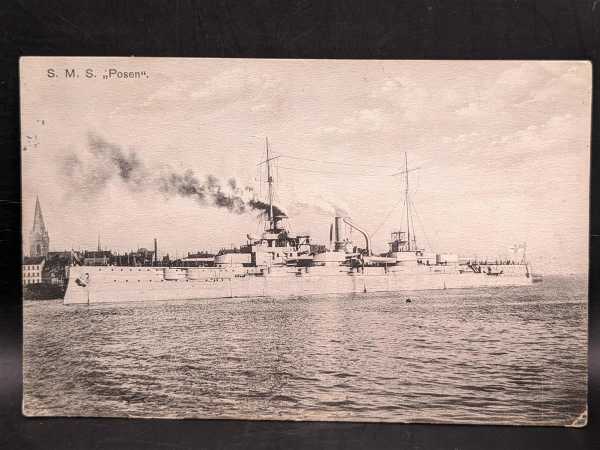 Ansichtskarte Postkarte Feldpost Kaiserlichen Marine S.M.S. Posen Nassau-Klasse