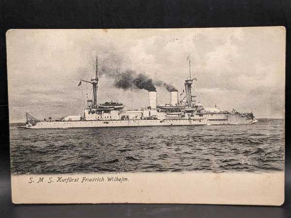 Ansichtskarte Postkarte Feldpost S.M.S. Kurfürst Friedrich Wilhelm 1906 Marine