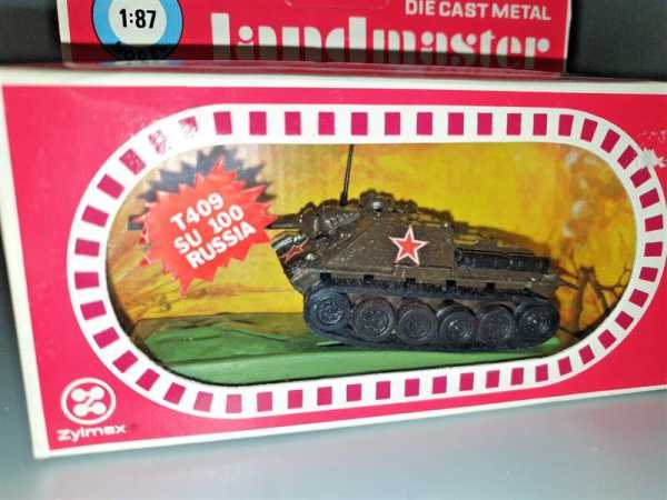 Landmaster T409 SU 100 Russia Russland Panzer Die Cast Metal Tank Model 1:87