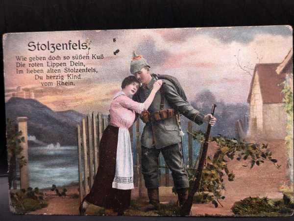 AK Ansichtskarte Postkarte Stolzenfels Du herzig Kind vom Rhein Abschied Uniform