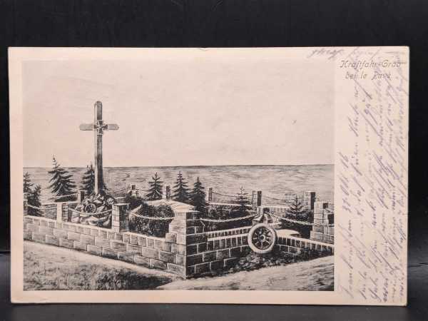 AK Ansichtskarte Postkarte Kraftfahrhelden 1914 Friedhof Eiserne Kreuz Feldpost