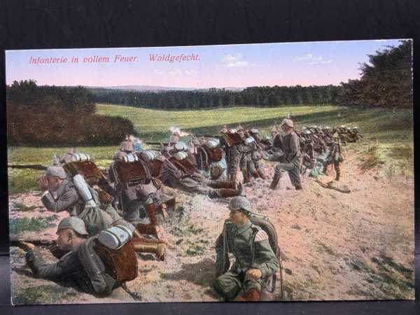 AK Ansichtskarte Postkarte Infanterie in Vollem Feuer Waldgefecht Deutsche Heer