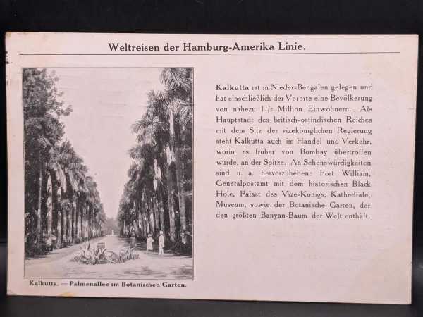 Weltreisen der Hamburg-Amerika Linie Kalkutta Palmenalle Botanischen Garten AK