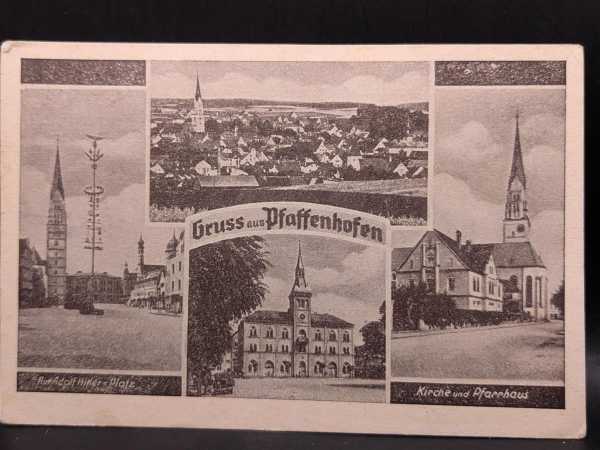 AK Ansichtskarte Postkarte 2. WK Gruss aus Pfaffenhofen Kirche A.H. Platz Ilm