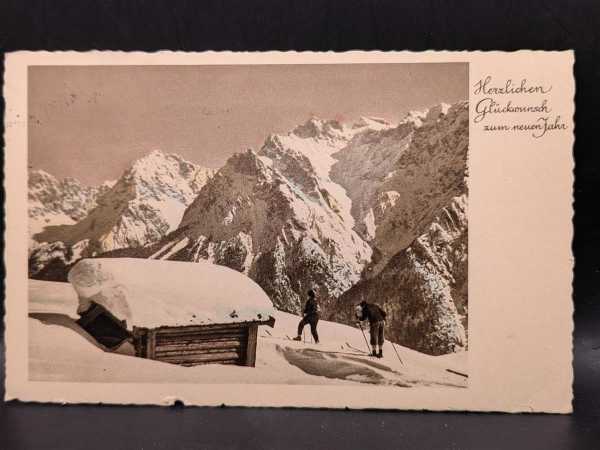 AK Ansichtskarte Postkarte 2. WK Skihütte Briefmarke Stempel