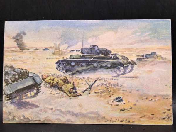 AK Ansichtskarte Postkarte 2. WK Wüstenkrieg in Nord Afrika Panzer