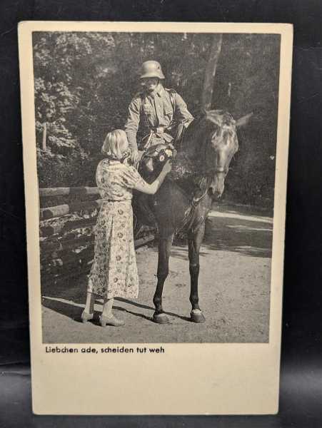 AK Ansichtskarte Postkarte 2. WK Stahlhelm Liebchen ade scheiden tut weh Pferd