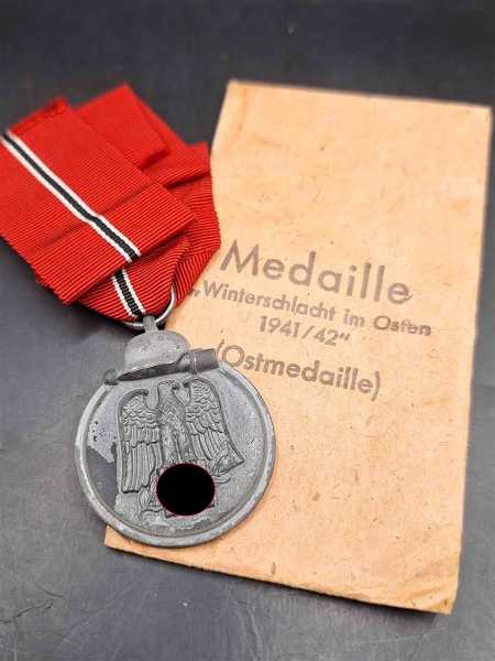 Medaille Winterschlacht im Osten 1941/42 Gefrierfleischorden Eisbeinorden Herst. 6 Mit Verleihungstüte