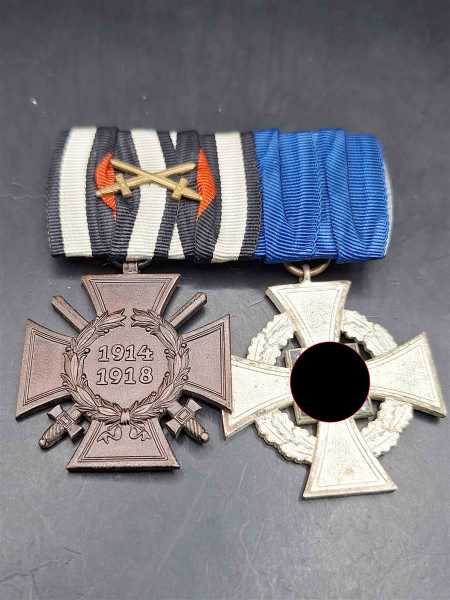 2er Ordensspange Frotkämpfer Ehrenkreuz Treuedienst-Ehrenzeichen 2.Stufe für 25 Jahre 1938 Auflage mit Schwerter