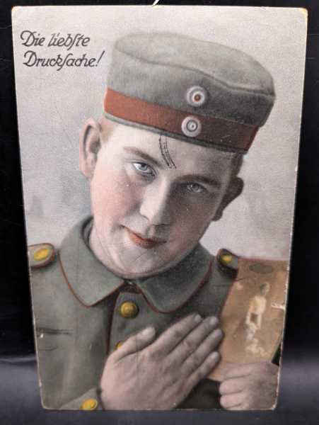 AK Ansichtskarte Postkarte Feldpost Die liebste Drucksache CDV Soldat Frau