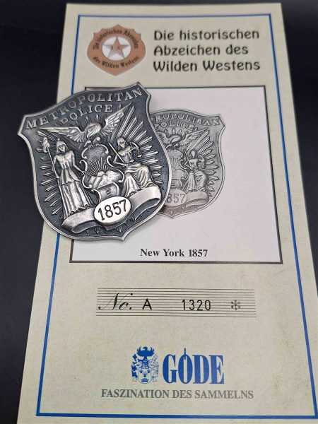 Metropolitan Police 1857 New York Police Badge Polizei US Abzeichen Insigne RAR