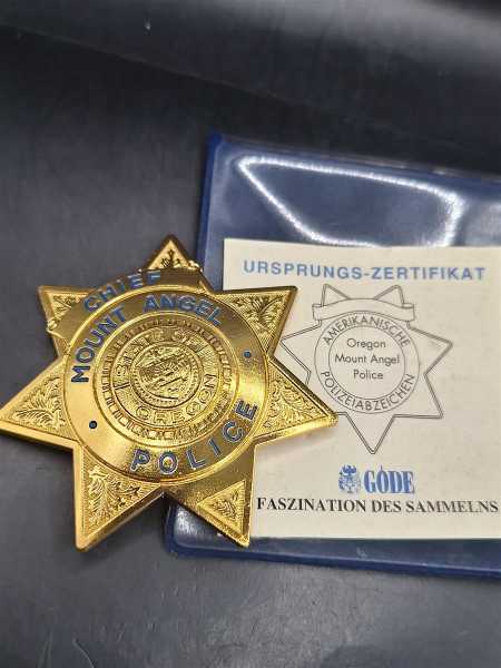 Chief Mount Angel Oregon Police Badge Polizei US Abzeichen Marke Insigne