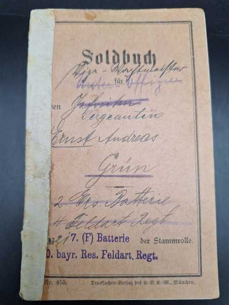 Soldbuch 7. F Batterie 10 Bayr. Res. Feldart. Regt. Militaria Bayern Regiment