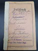 Soldbuch 7. F Batterie 10 Bayr. Res. Feldart. Regt....