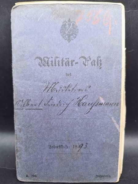 Militärpaß Infanterie-Regiment Kaiser Wilhelm 2. Württ. No. 120 5. Kompagnie RAR