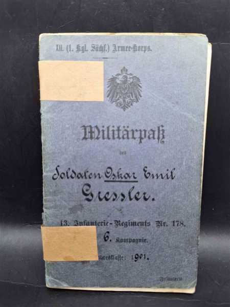 Militärpaß 13. Infanterie-Regiments Nr. 178 6. Kompagnie 1. Kgl. Sächs. Armee