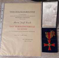 Verleihungsurkunde Verdienstkreuz am Bande BRD FRÜHE...