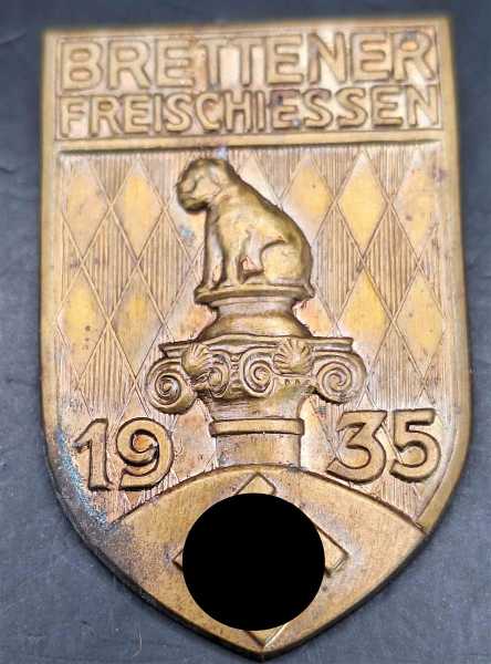 Blechabzeichen Brettener Freischiessen 1935 Bretten Baden Württemberg Hund RARITÄT!