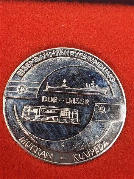 DDR UDSSR Medaille 1982-1986 Eisenbahnfährverbindung Mukran Klaipeda Etui